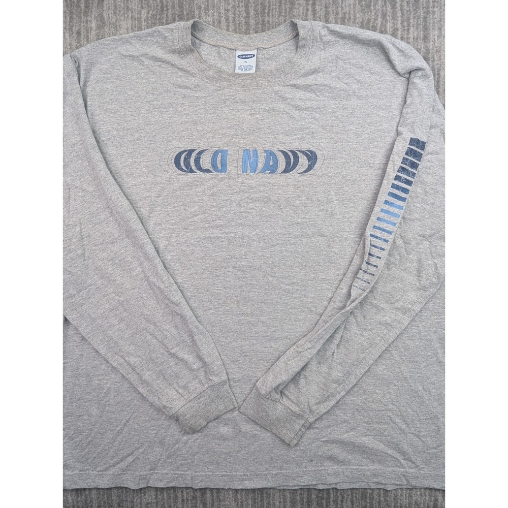 Vintage Old Navy T Shirt Graphic Men's Size XL Gray Long Sleeve Crew Neck Y2K